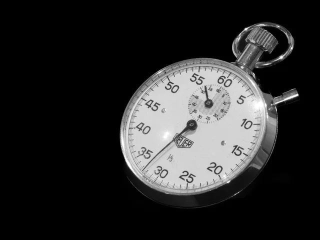 Vintage mechanical stopwatch with black dial against a dark background. Verzögerungen zwischen Auslöser und Ergebnis messen